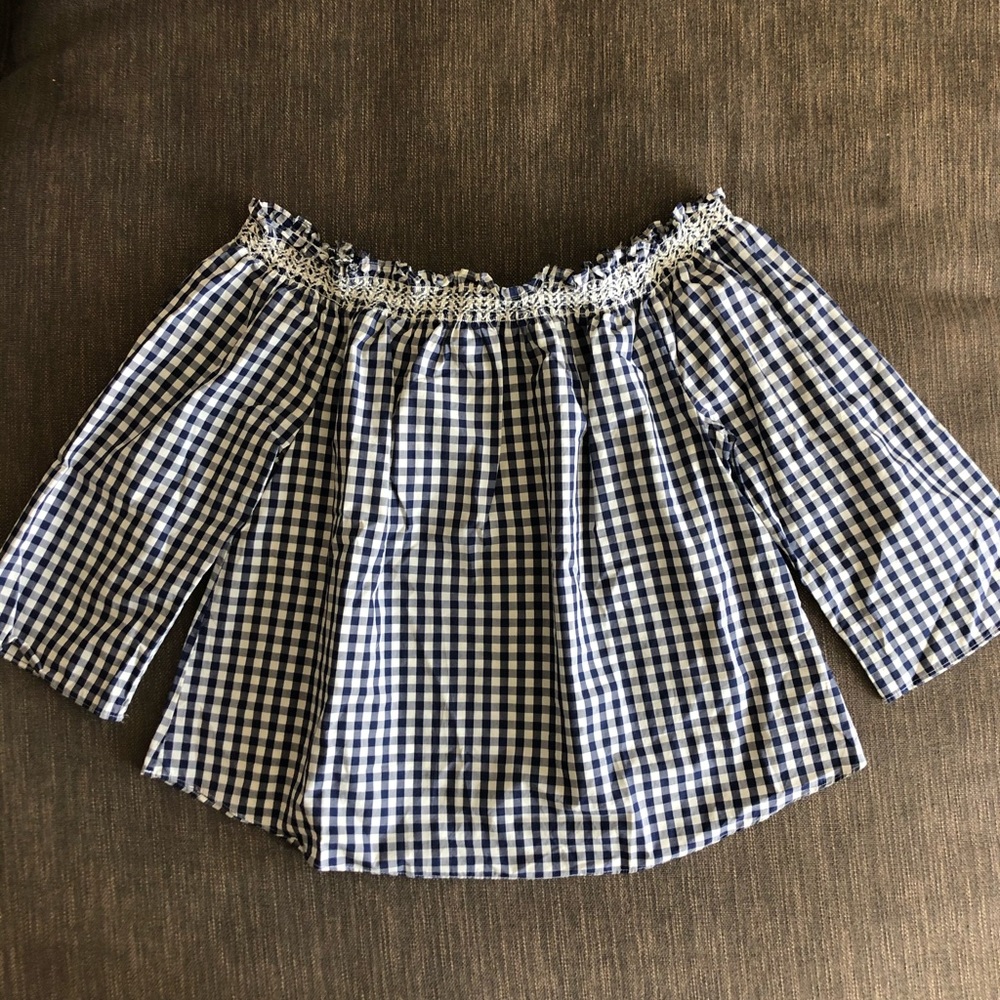 Madewell Gingham off shoulder top